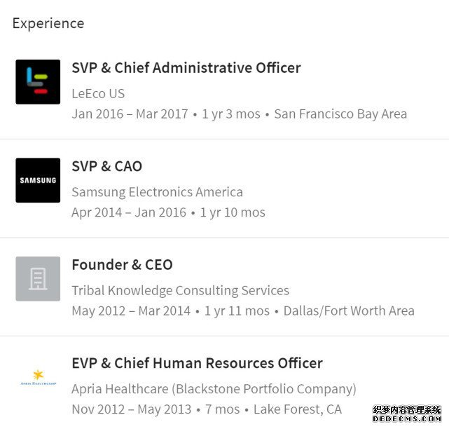Shawn Williams的Linkedin页面显示,其在乐视美国的工作经历截止到2017年3月份 Shawn Williams的Linkedin页面显示,其在乐视美国的工作经历截止到2017年3月份